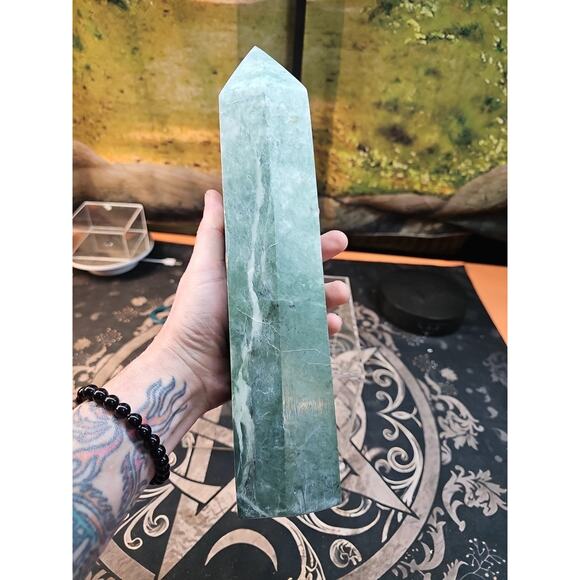 5.04lbs 11.5in Tall Green Jasper Crystal Point Tower Healing - Picture 7 of 9